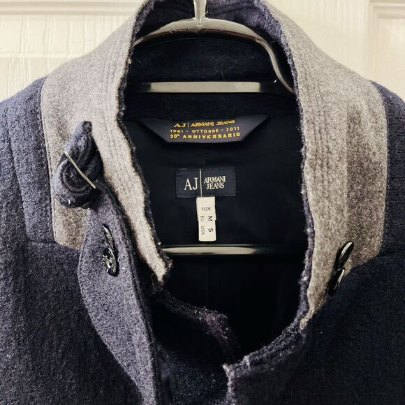 Armani Jeans Peacoat Men’s Small Navy Blue Wool 30th Anniversary Tweed Jacket - Picture 2 of 16
